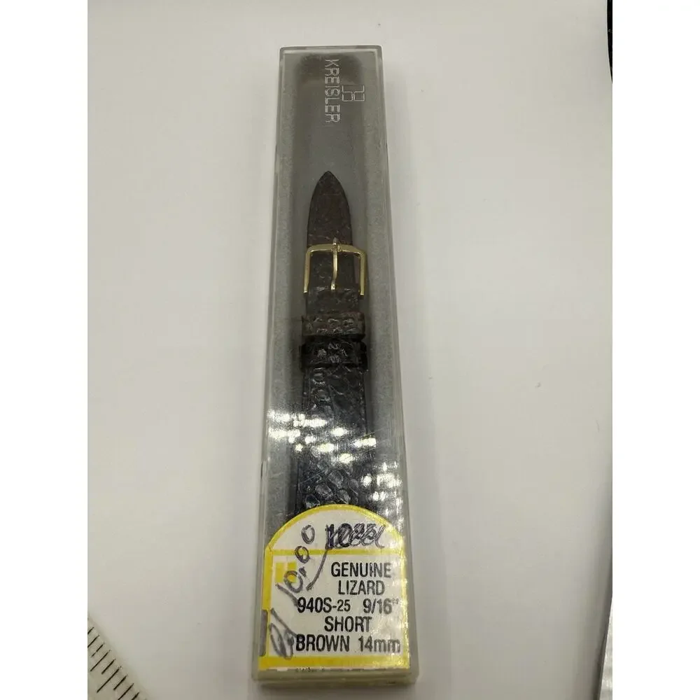 14mm KREISLER Genuine Lizard Brown NOS Vintage Watch Band & Gold-Tone Buckle